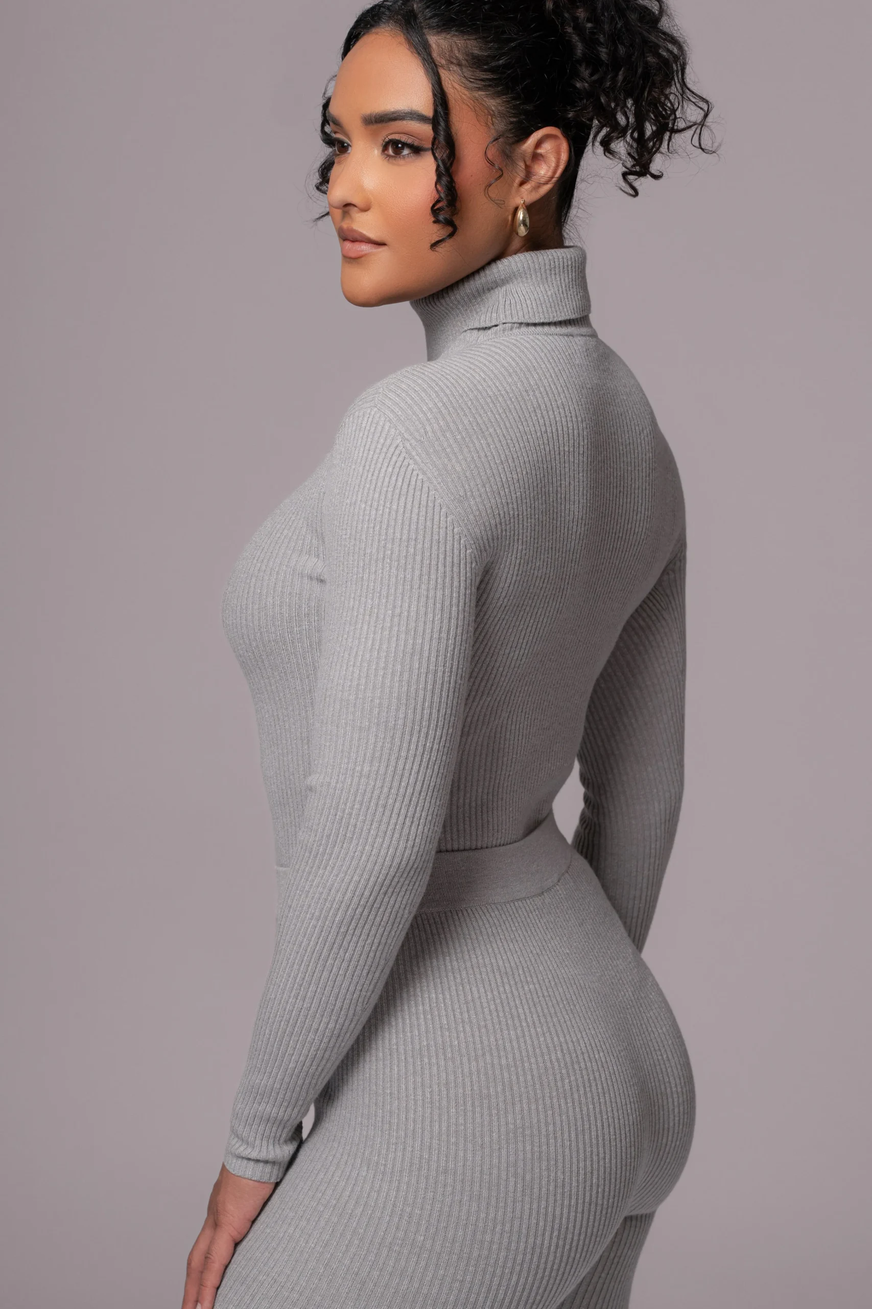 Heather Grey Arlett Turtleneck Bodysuit*JLUXLABEL New
