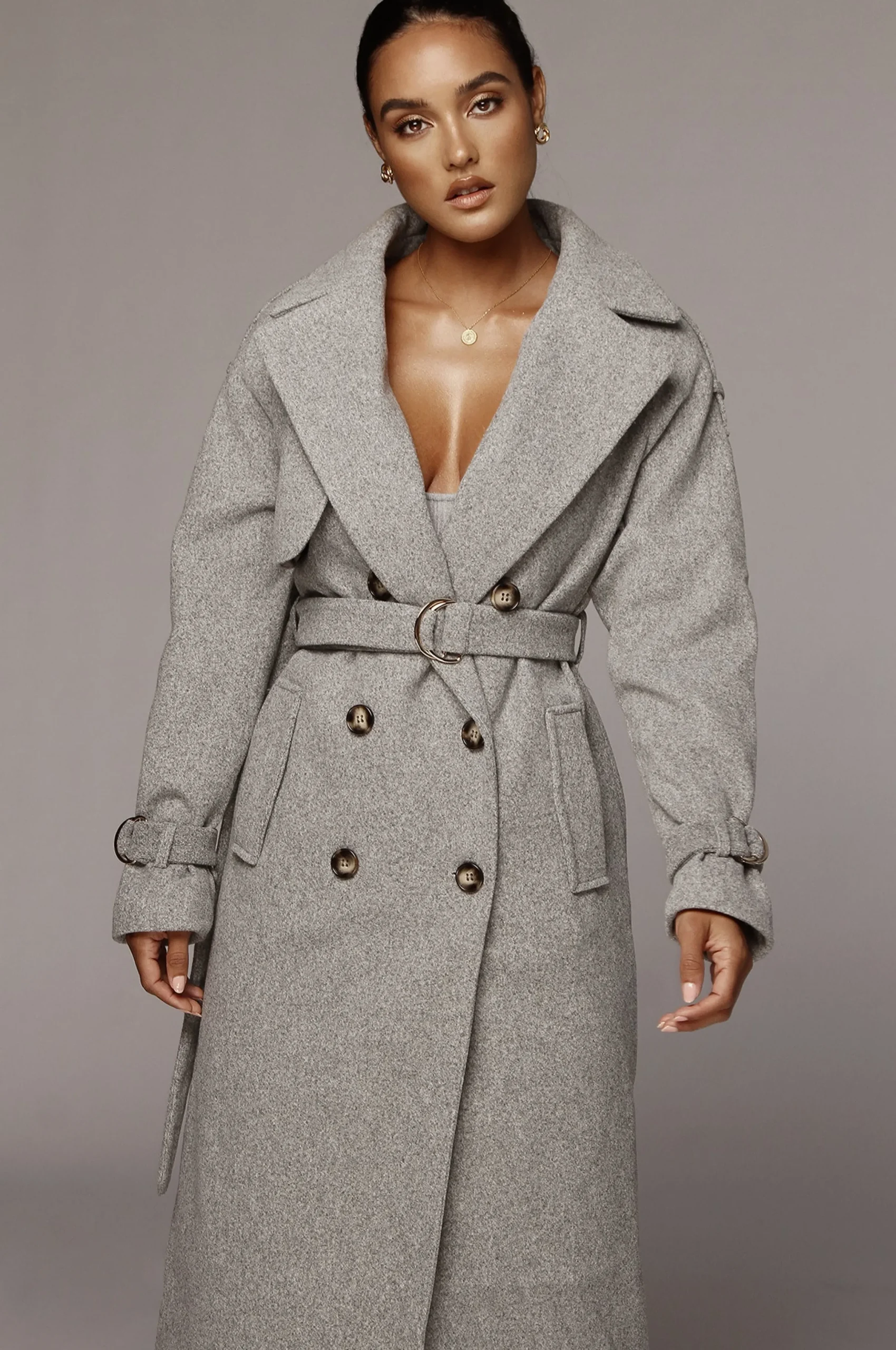 Heather Grey Beverly Trench Coat*JLUXLABEL Outlet