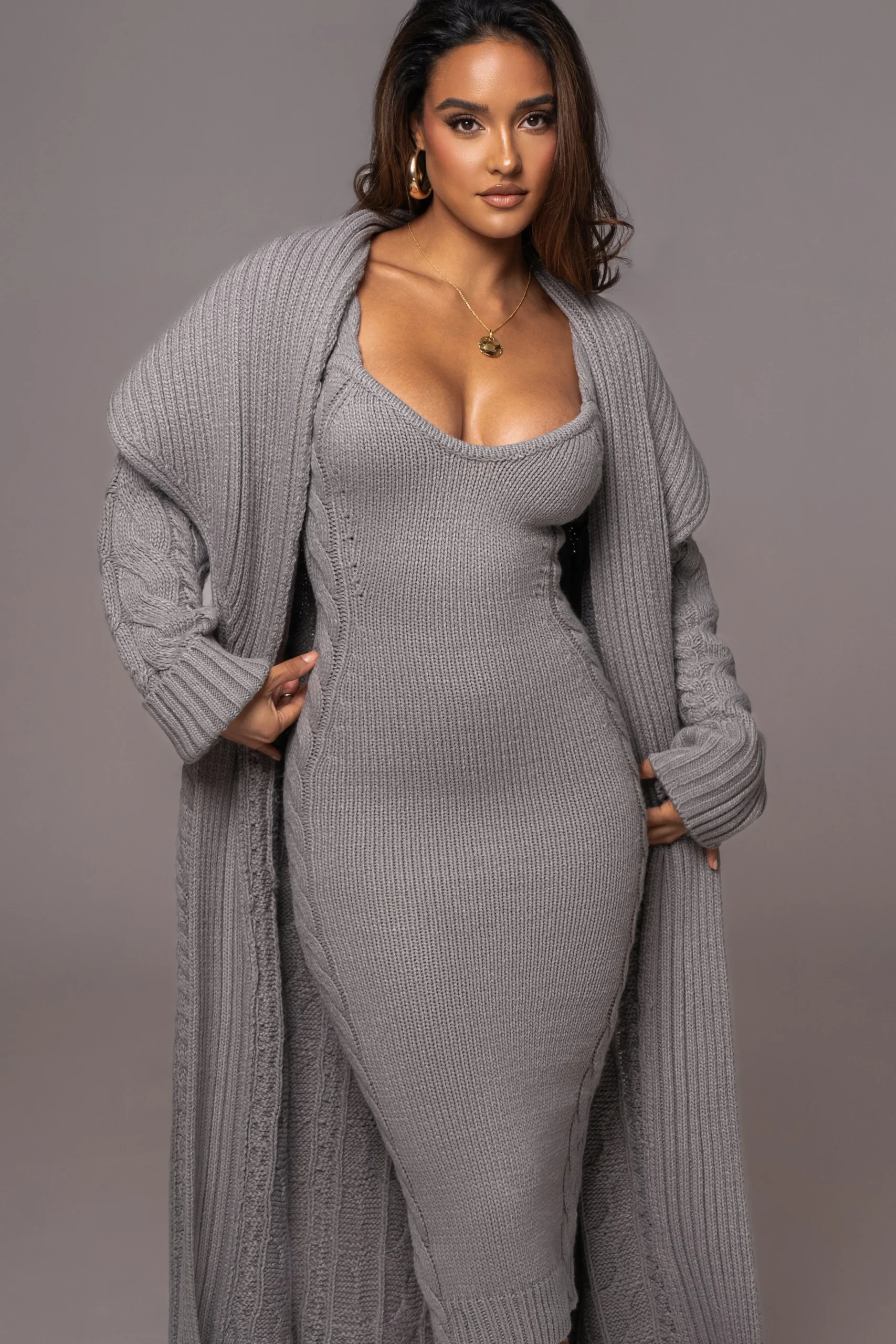 Heather Grey Upstate Cable Knit Cardigan*JLUXLABEL Best