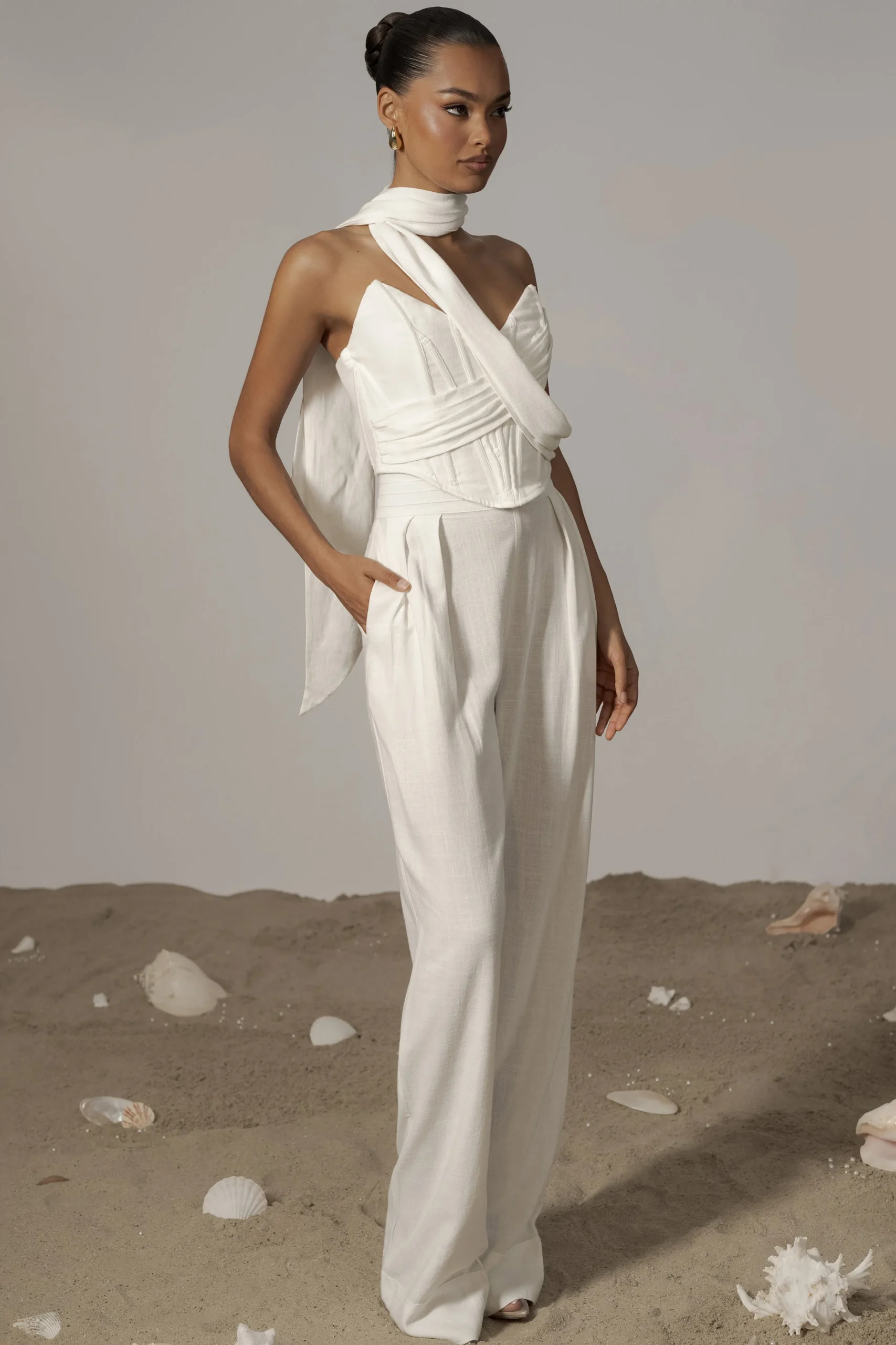 Ivory Coastal Bliss Linen Bustier*JLUXLABEL Sale