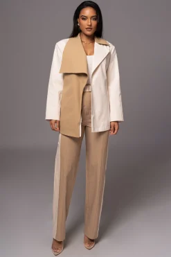 Ivory Color Block Summit Belted Jacket*JLUXLABEL Online