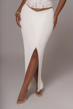 Ivory Hamptons Ribbed Slit Skirt*JLUXLABEL Fashion