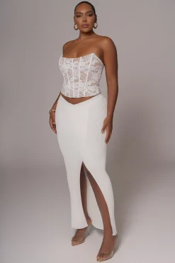 Ivory Hamptons Ribbed Slit Skirt*JLUXLABEL Fashion