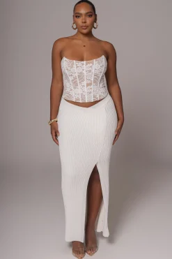 Ivory Hamptons Ribbed Slit Skirt*JLUXLABEL Fashion