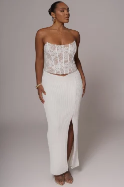 Ivory Hamptons Ribbed Slit Skirt*JLUXLABEL Fashion