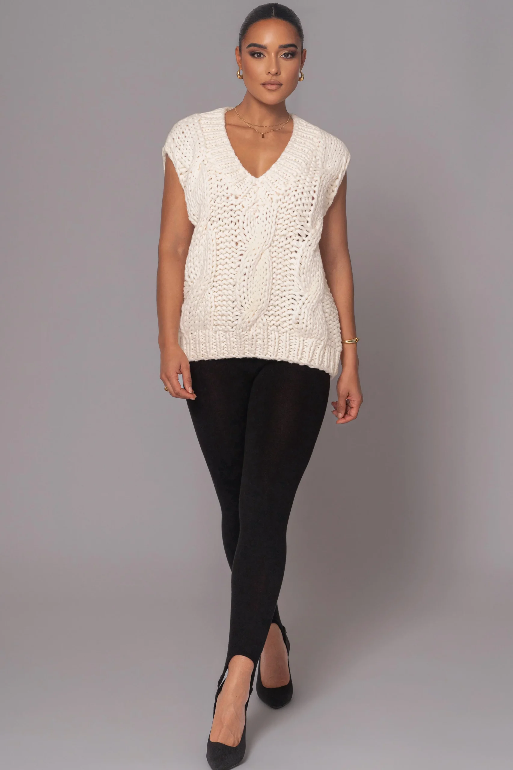Ivory Mari Cable Knit Vest*JLUXLABEL Clearance