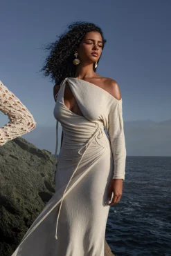 Ivory Odelia Crinkled Maxi Dress*JLUXLABEL Hot