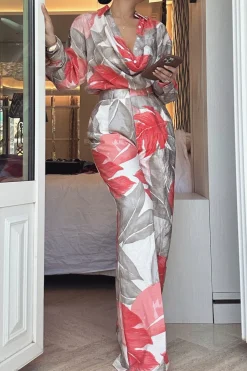 Ivory Palm Print Drew Crinkled Trousers*JLUXLABEL Sale