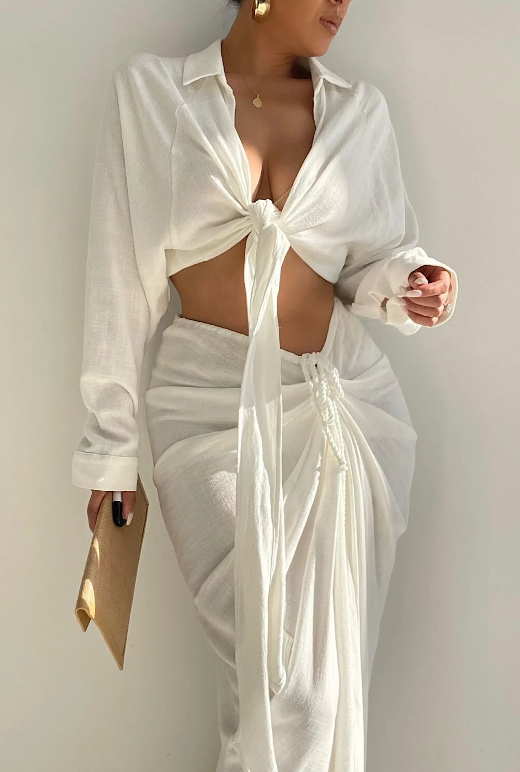 Ivory Soho Front Tied Woven Top*JLUXLABEL Online