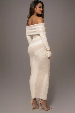 Ivory Sweater Knit Off The Shoulder Dress*JLUXLABEL Hot