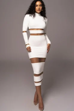 Ivory The One Mock Neck Midi Dress*JLUXLABEL Clearance