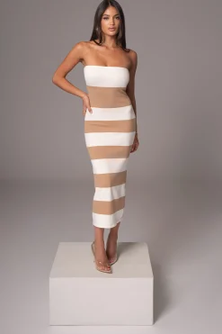 Ivory/Beige Striped Strapless Midi Dress*JLUXLABEL New