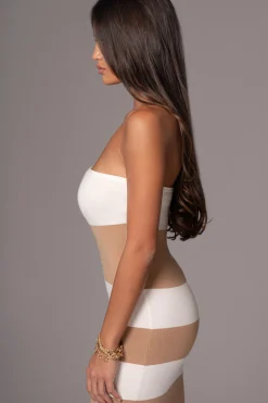 Ivory/Beige Striped Strapless Midi Dress*JLUXLABEL New