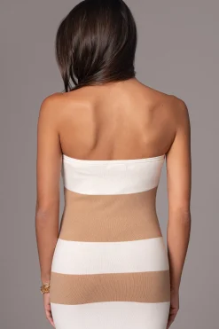 Ivory/Beige Striped Strapless Midi Dress*JLUXLABEL New