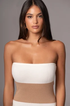 Ivory/Beige Striped Strapless Midi Dress*JLUXLABEL New