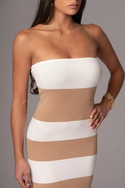 Ivory/Beige Striped Strapless Midi Dress*JLUXLABEL New