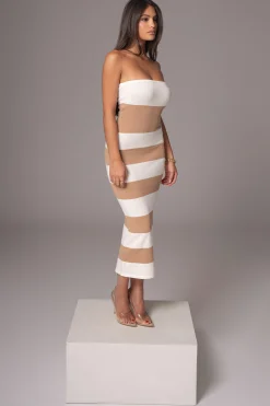 Ivory/Beige Striped Strapless Midi Dress*JLUXLABEL New