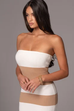 Ivory/Beige Striped Strapless Midi Dress*JLUXLABEL New