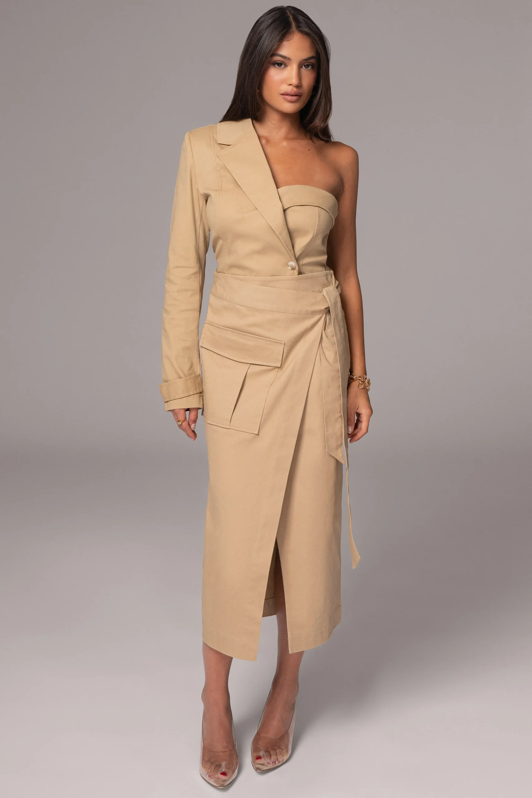 Khaki Amal One Shoulder Top*JLUXLABEL Fashion