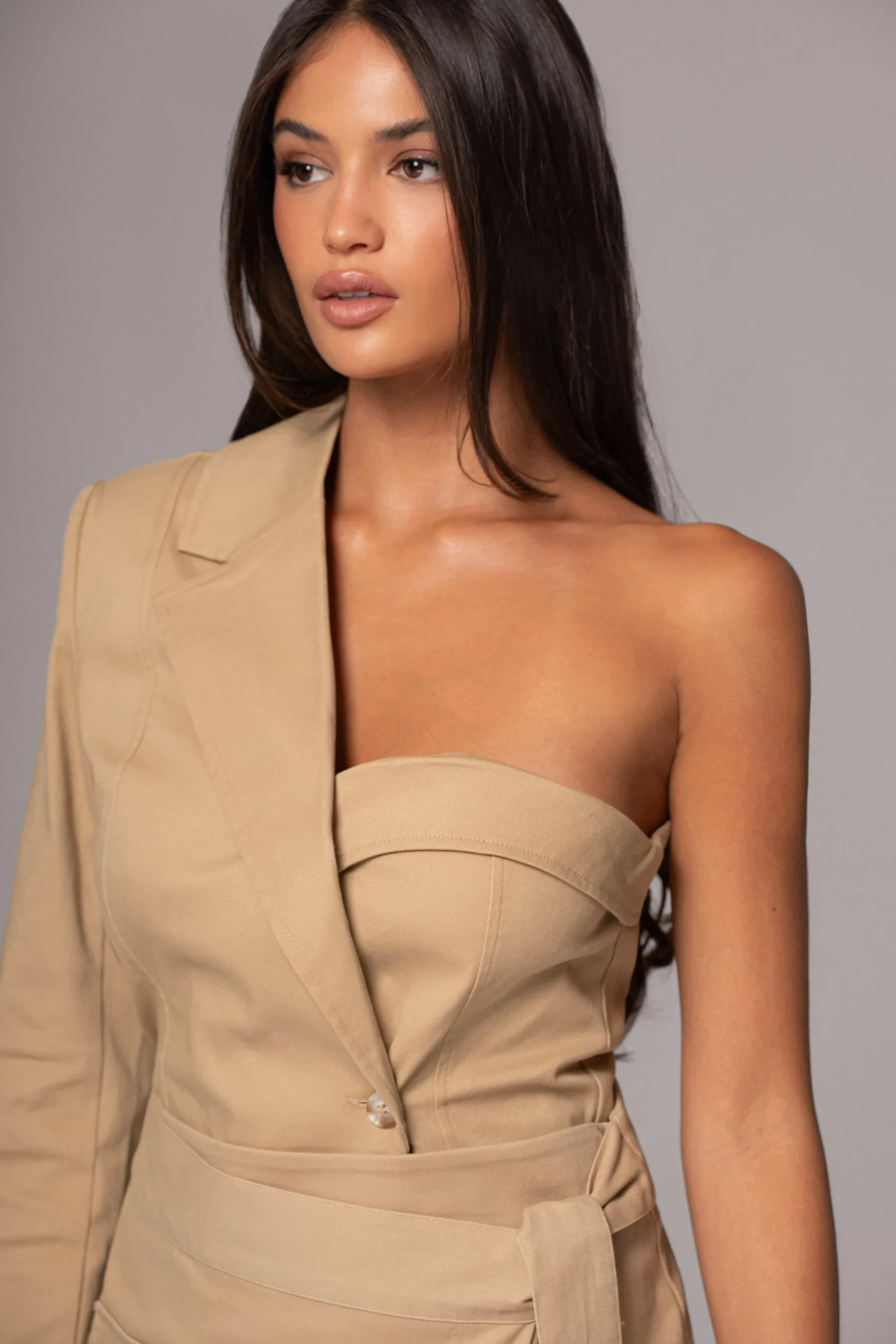 Khaki Amal One Shoulder Top*JLUXLABEL Fashion