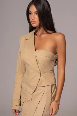 Khaki Amal One Shoulder Top*JLUXLABEL Fashion