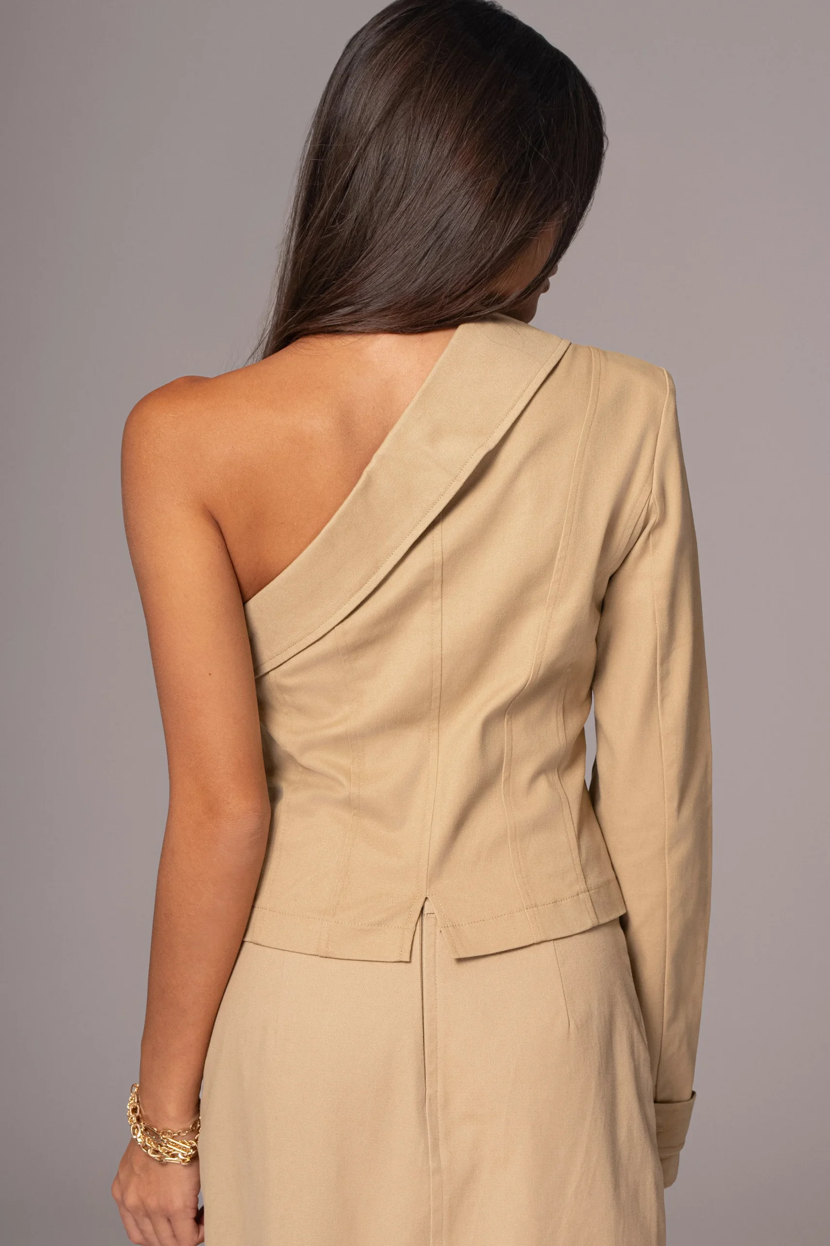 Khaki Amal One Shoulder Top*JLUXLABEL Fashion