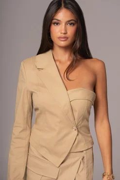 Khaki Amal One Shoulder Top*JLUXLABEL Fashion