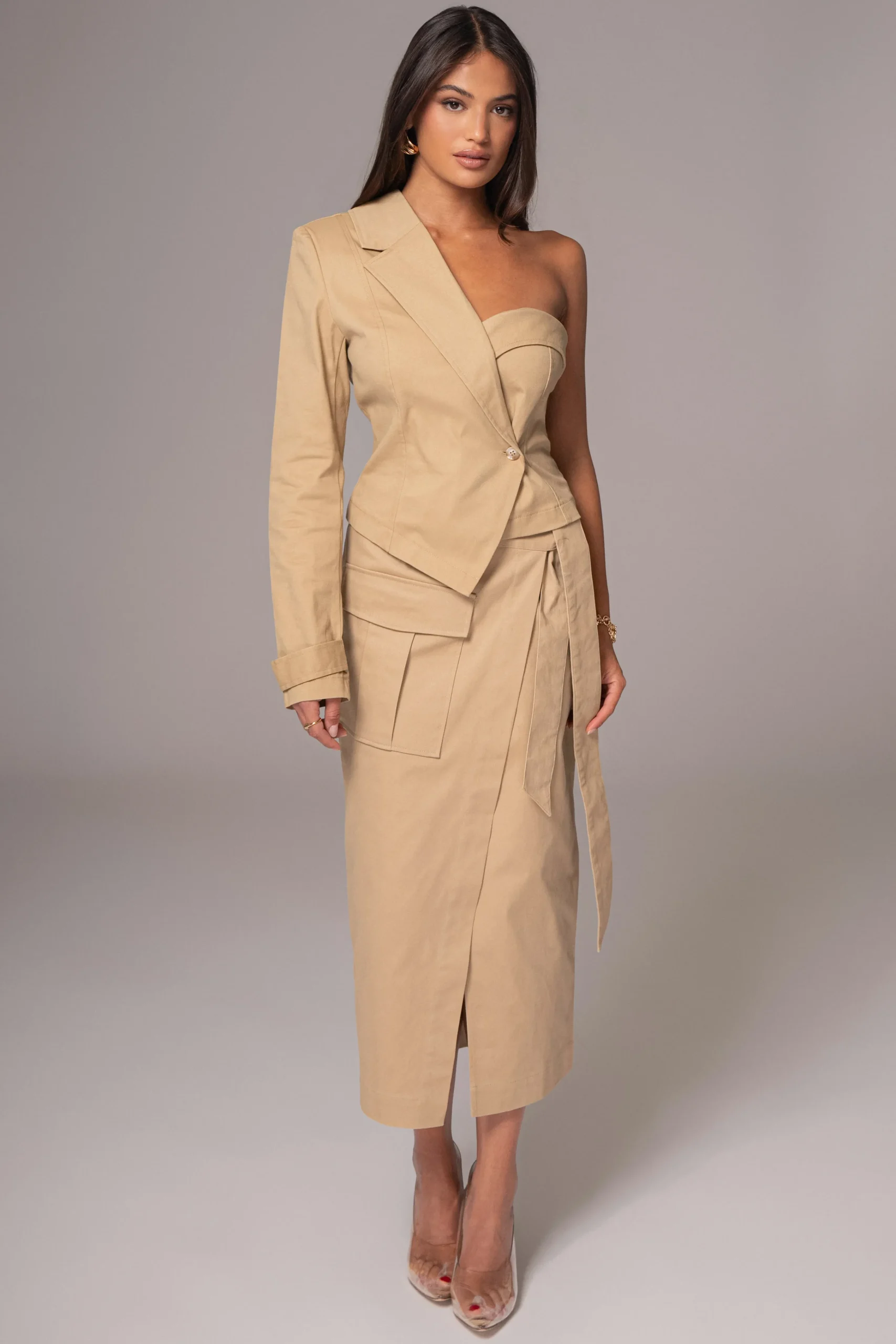 Khaki Amal One Shoulder Top*JLUXLABEL Fashion