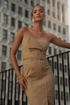 Khaki Asymmetric Belted Midi Dress*JLUXLABEL New