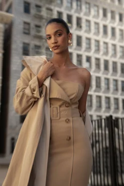 Khaki Asymmetric Belted Midi Dress*JLUXLABEL New