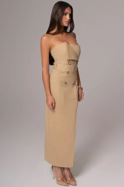 Khaki Asymmetric Belted Midi Dress*JLUXLABEL New