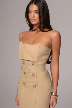 Khaki Asymmetric Belted Midi Dress*JLUXLABEL New