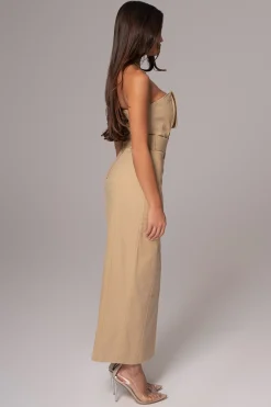 Khaki Asymmetric Belted Midi Dress*JLUXLABEL New