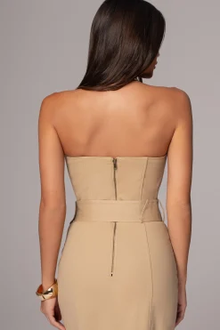 Khaki Asymmetric Belted Midi Dress*JLUXLABEL New