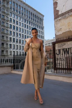 Khaki Asymmetric Belted Midi Dress*JLUXLABEL New