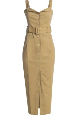 Khaki Forever Summer Belted Dress*JLUXLABEL Clearance