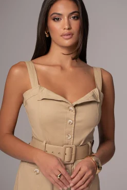 Khaki Forever Summer Belted Dress*JLUXLABEL Clearance