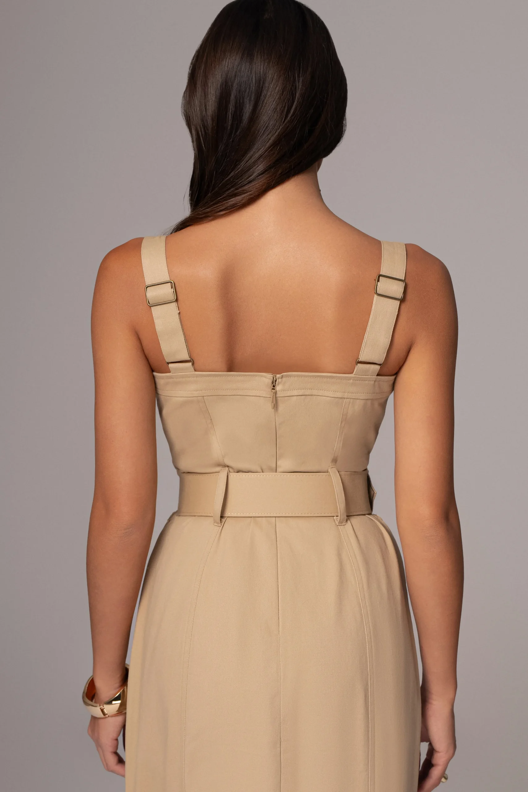 Khaki Forever Summer Belted Dress*JLUXLABEL Clearance