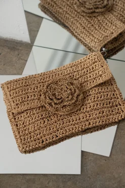 Khaki Woven Rose Clutch*JLUXLABEL New
