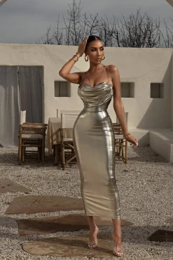 Light Gold Visions Of You Midi Dress*JLUXLABEL Clearance