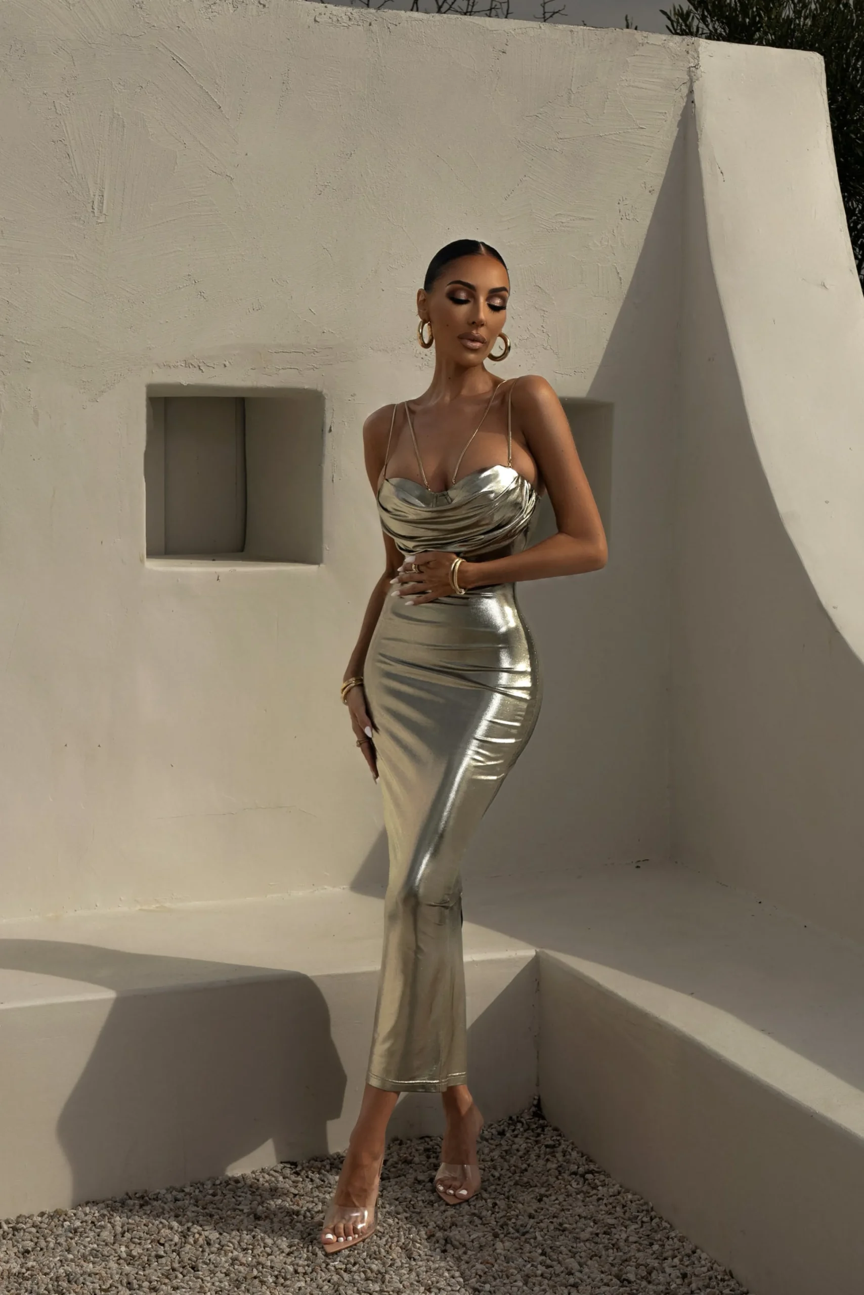 Light Gold Visions Of You Midi Dress*JLUXLABEL Clearance