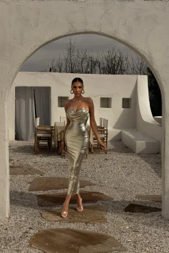 Light Gold Visions Of You Midi Dress*JLUXLABEL Clearance