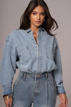 Light Wash Denim Brandi Oversized Button Up*JLUXLABEL Clearance