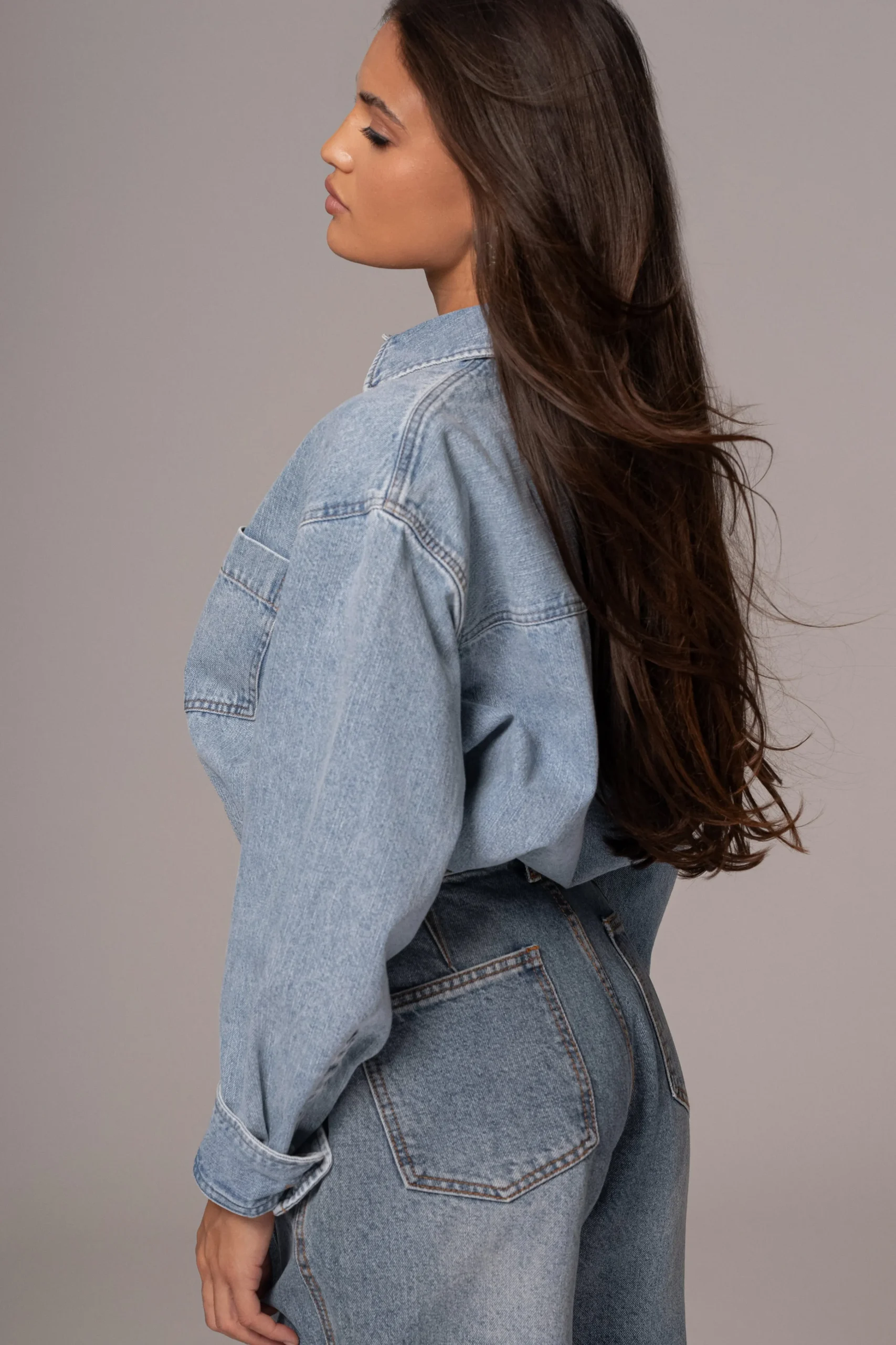 Light Wash Denim Brandi Oversized Button Up*JLUXLABEL Clearance