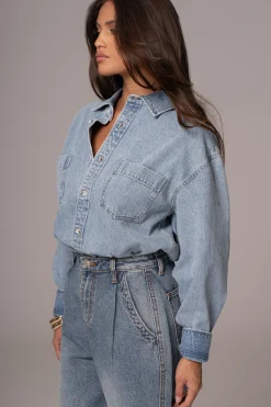 Light Wash Denim Brandi Oversized Button Up*JLUXLABEL Clearance
