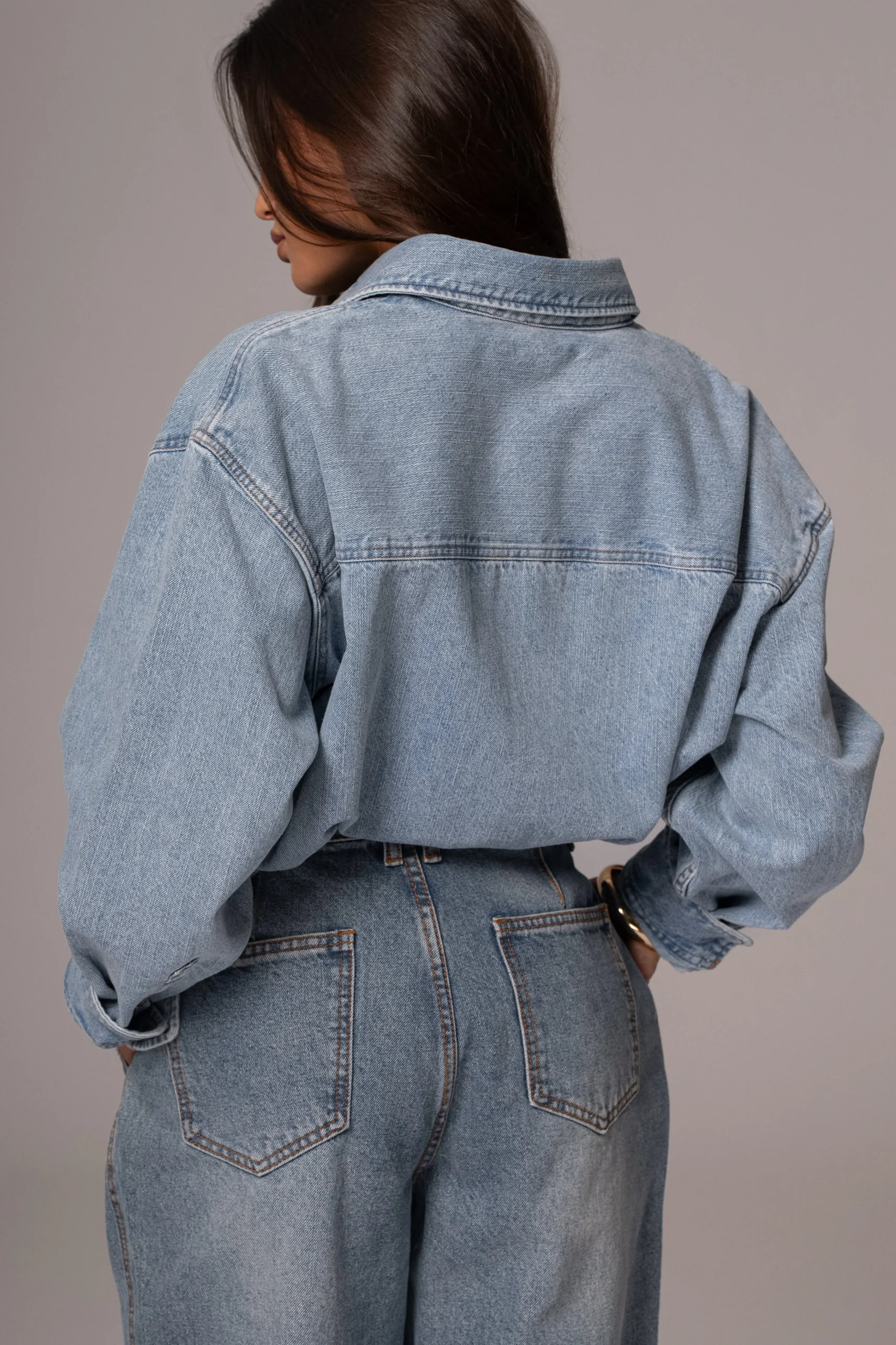 Light Wash Denim Brandi Oversized Button Up*JLUXLABEL Clearance