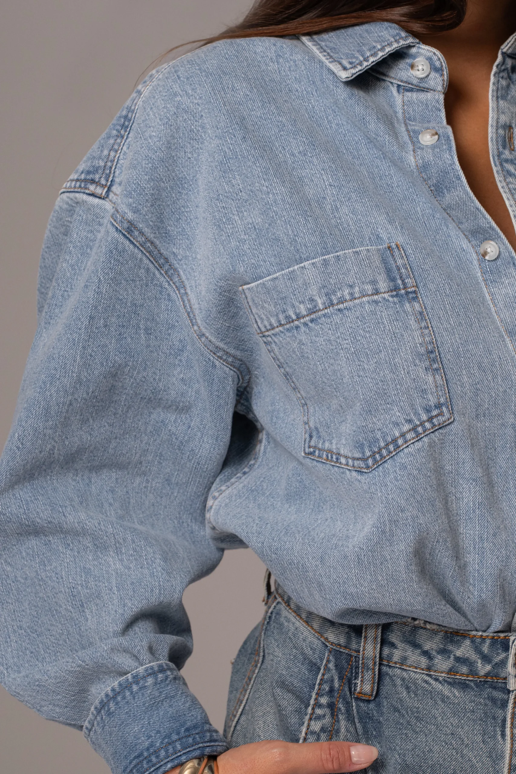 Light Wash Denim Brandi Oversized Button Up*JLUXLABEL Clearance