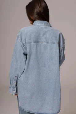 Light Wash Denim Brandi Oversized Button Up*JLUXLABEL Clearance