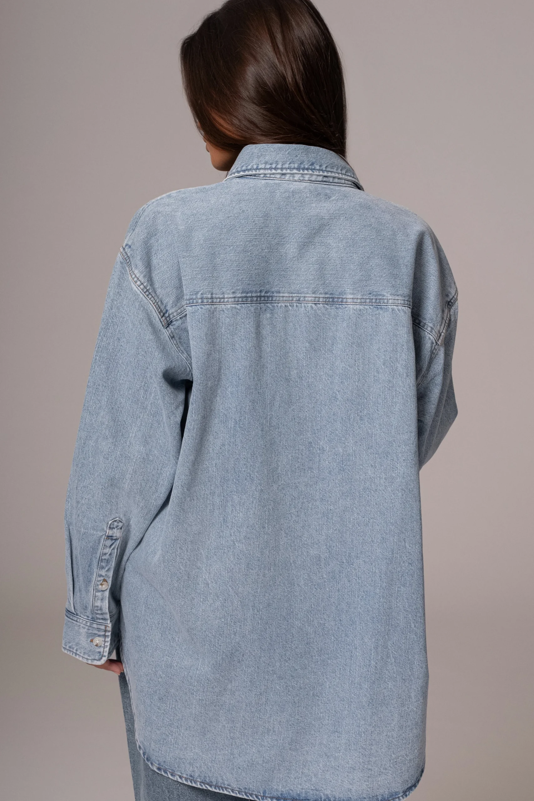 Light Wash Denim Brandi Oversized Button Up*JLUXLABEL Clearance