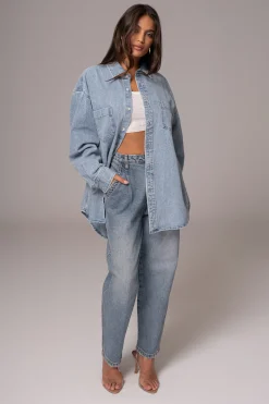 Light Wash Denim Brandi Oversized Button Up*JLUXLABEL Clearance